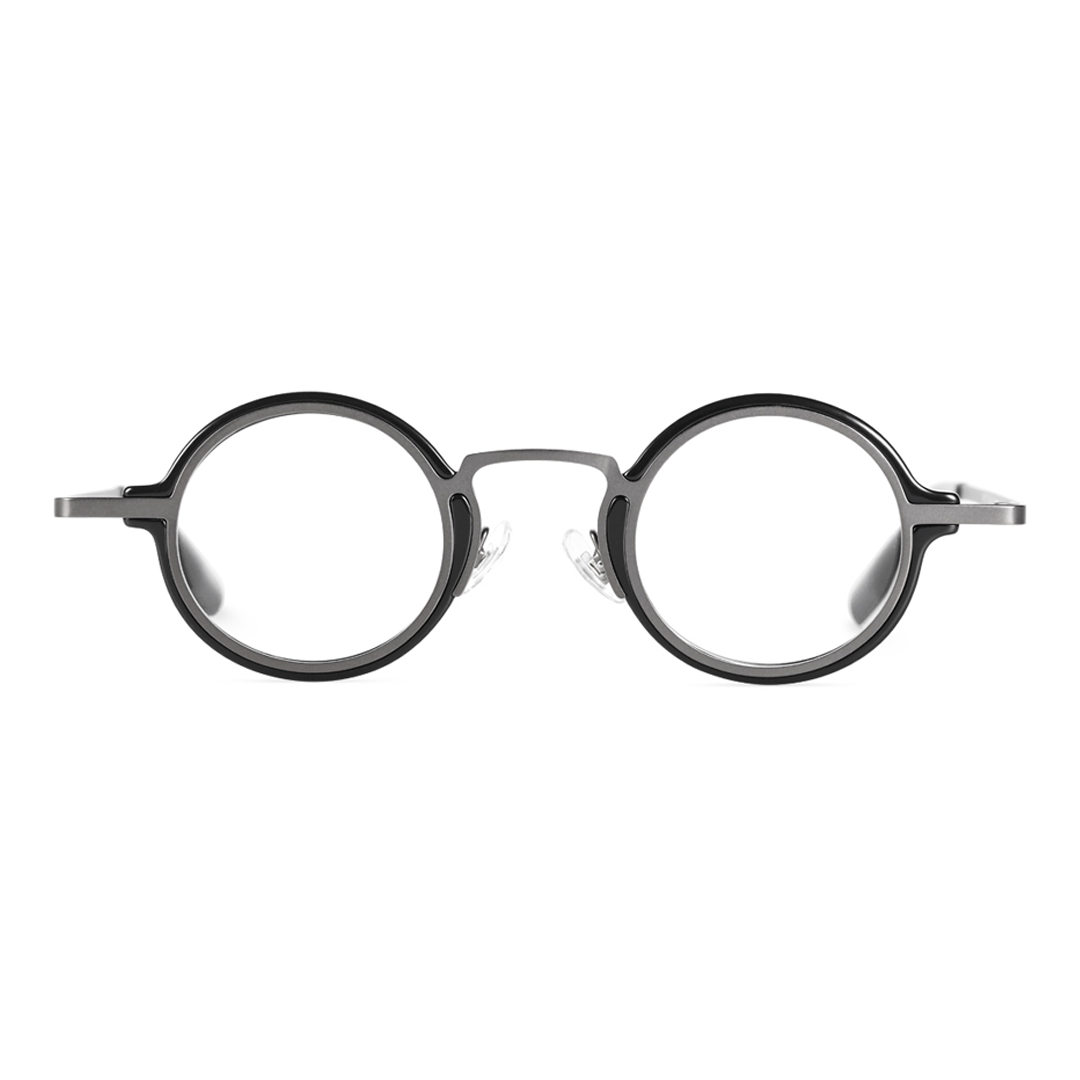 Front view of Kyire vintage round acetate eyeglasses RA0302402 in silver
