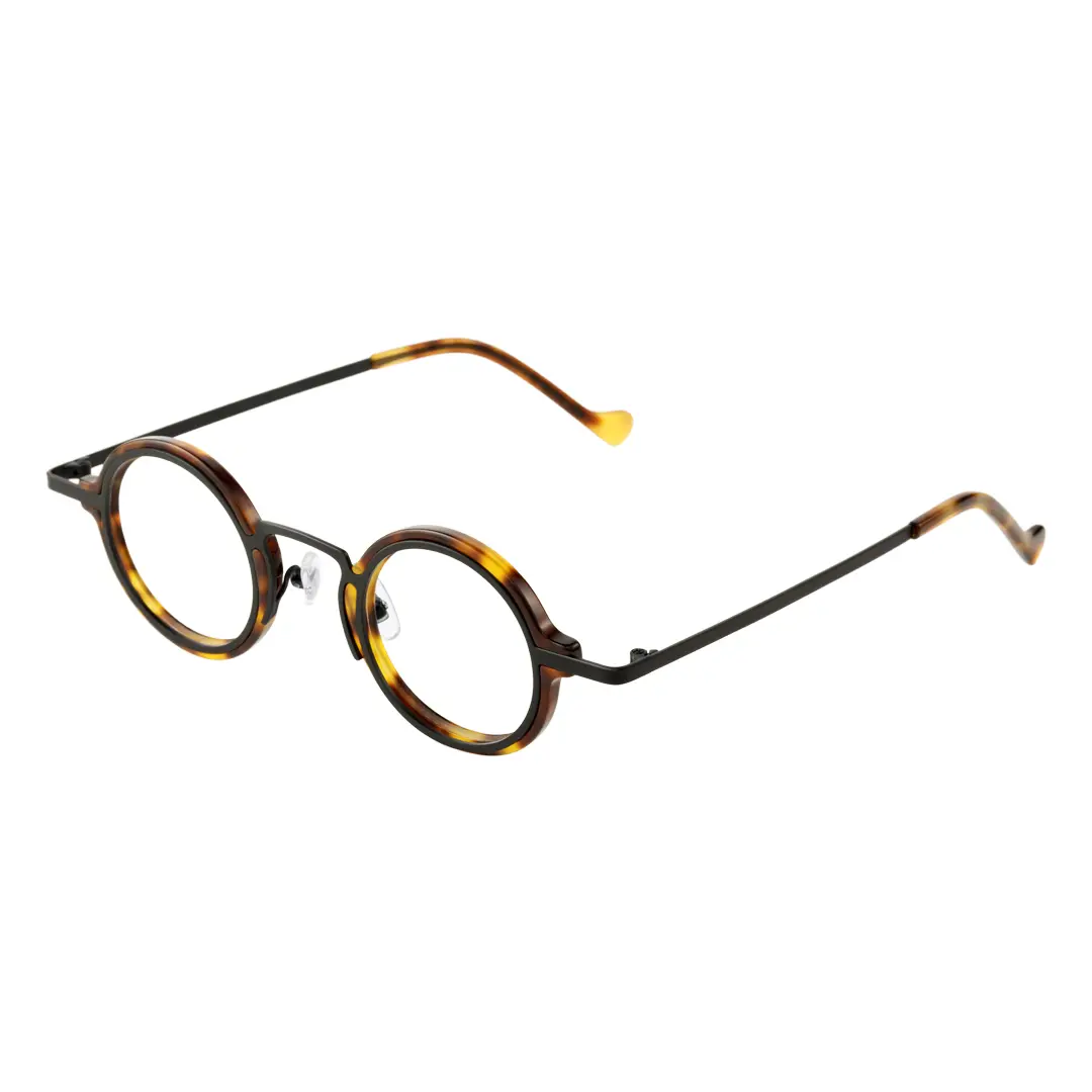 Angle view of Kyire vintage round acetate eyeglasses in tortoise. SPU: RA0302402