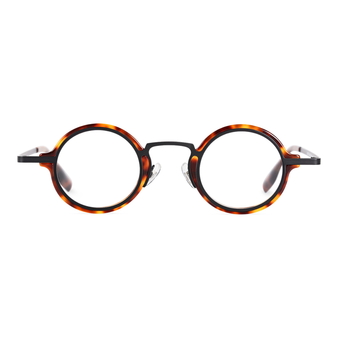 Front view of Kyire vintage round acetate eyeglasses RA0302402 in tortoise