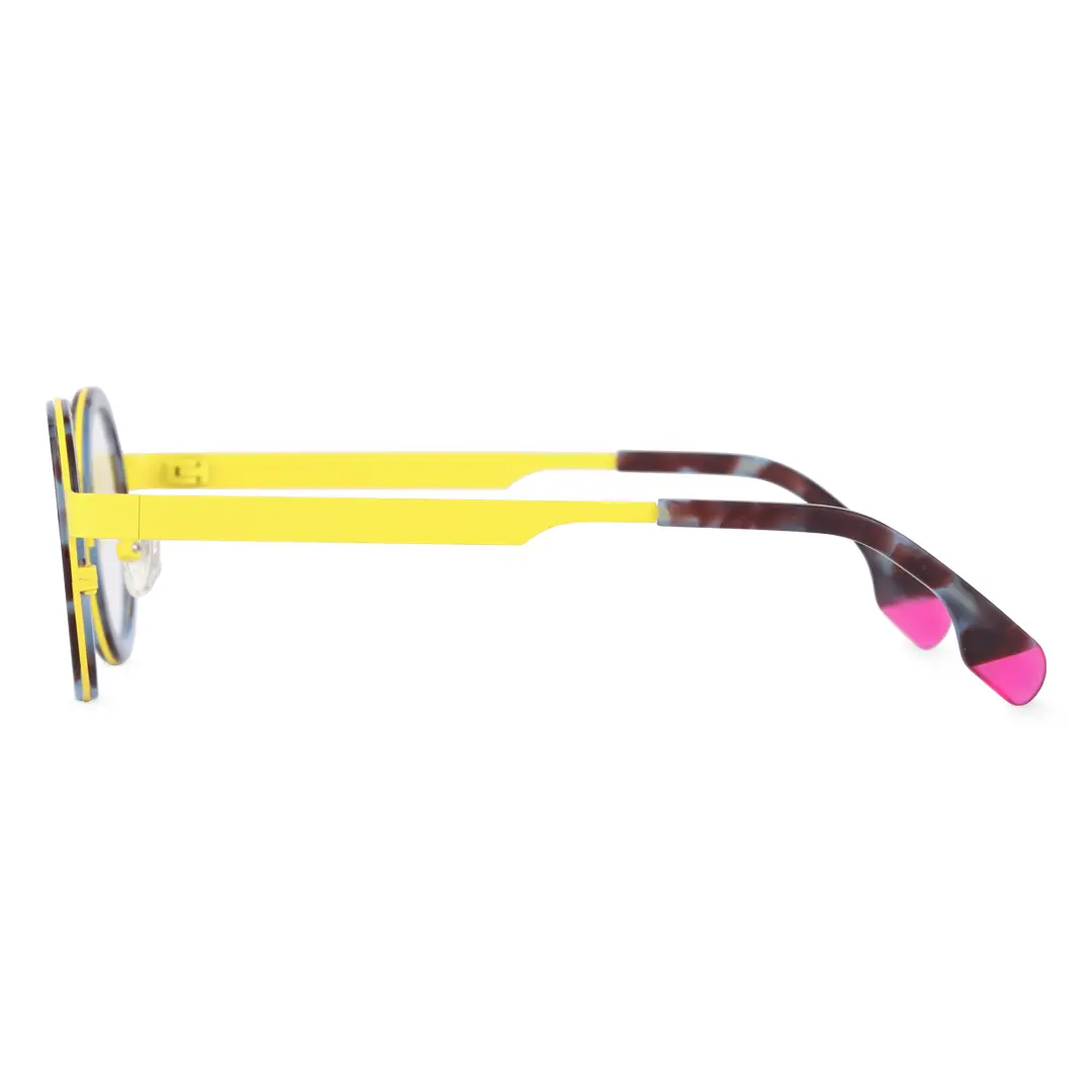 Side view of Colin vintage round acetate eyeglasses RA0302408 in blue tortoise