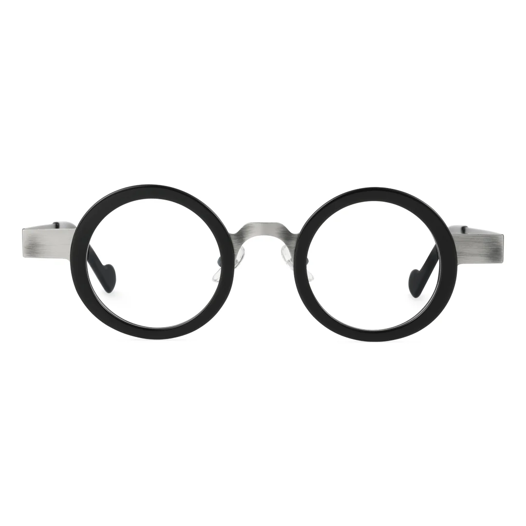 Front view of Colin vintage round acetate eyeglasses RA0302408 in silver