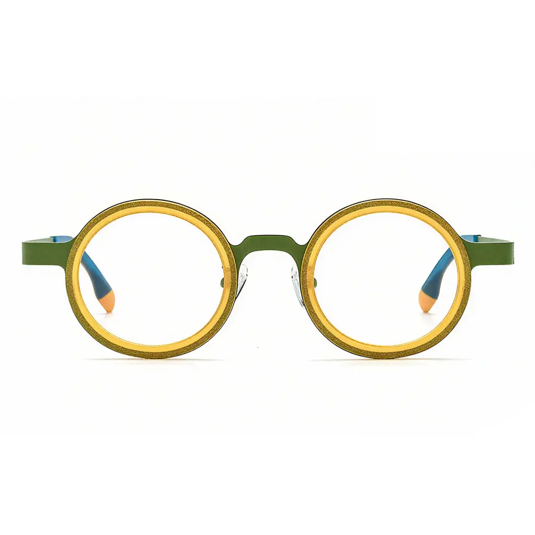 Front view of Colin vintage round acetate eyeglasses RA0302408 in yellow
