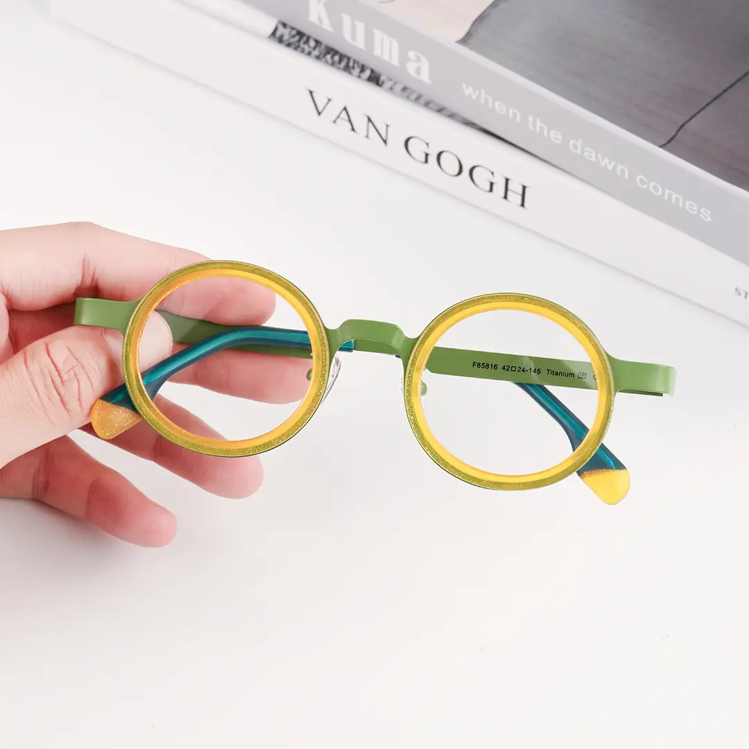 Scene view of Colin vintage round acetate eyeglasses RA0302408 in yellow