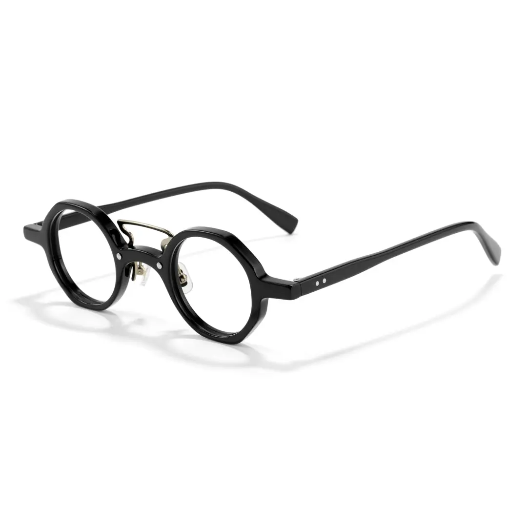 Angle view of Save vintage round acetate eyeglasses in black. SPU: RA0302411