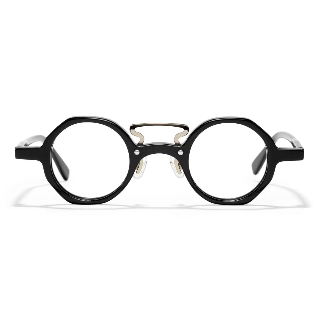 Front view of Save vintage round acetate eyeglasses in black. SPU: RA0302411