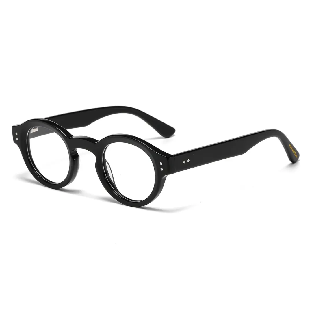 Angle view of Efia vintage round acetate eyeglasses RA0302504 in black