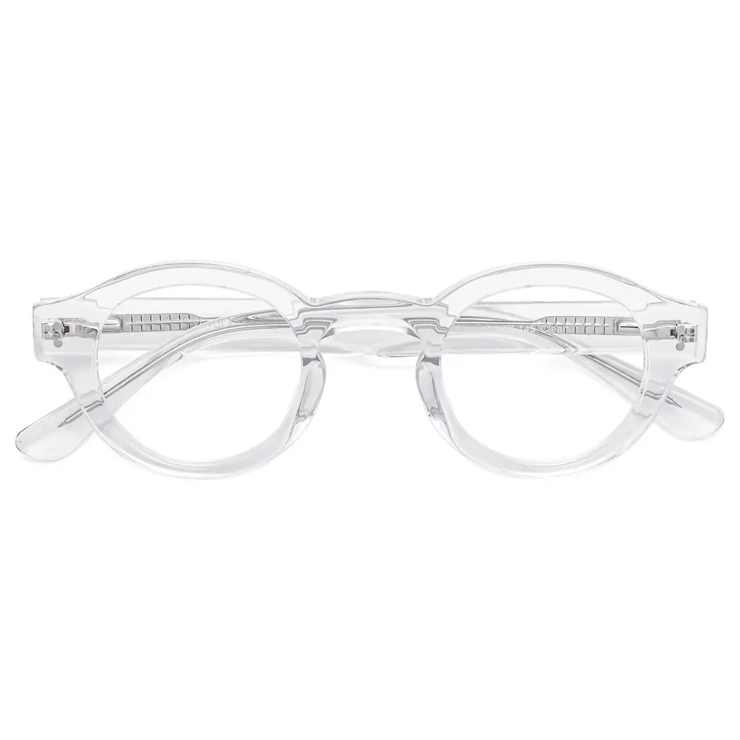 Front folded view of Efia round acetate eyeglasses RA0302504 in clear