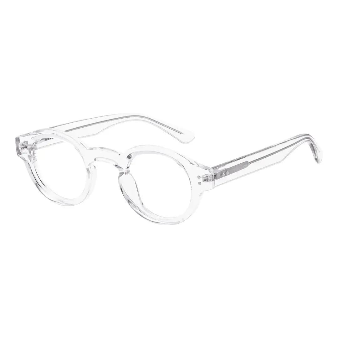 Angle view of Efia vintage round acetate eyeglasses RA0302504 in clear