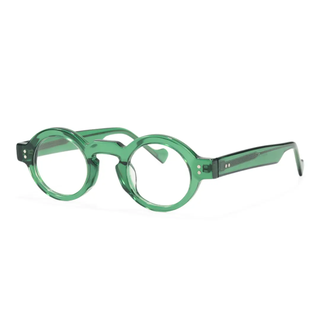 Angle view of Efia vintage round acetate eyeglasses RA0302504 in green