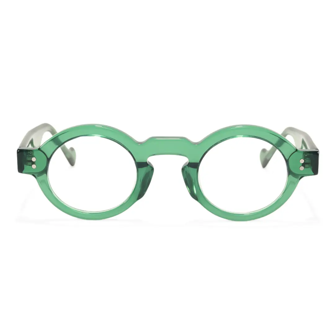 Front view of Efia vintage round acetate eyeglasses RA0302504 in green