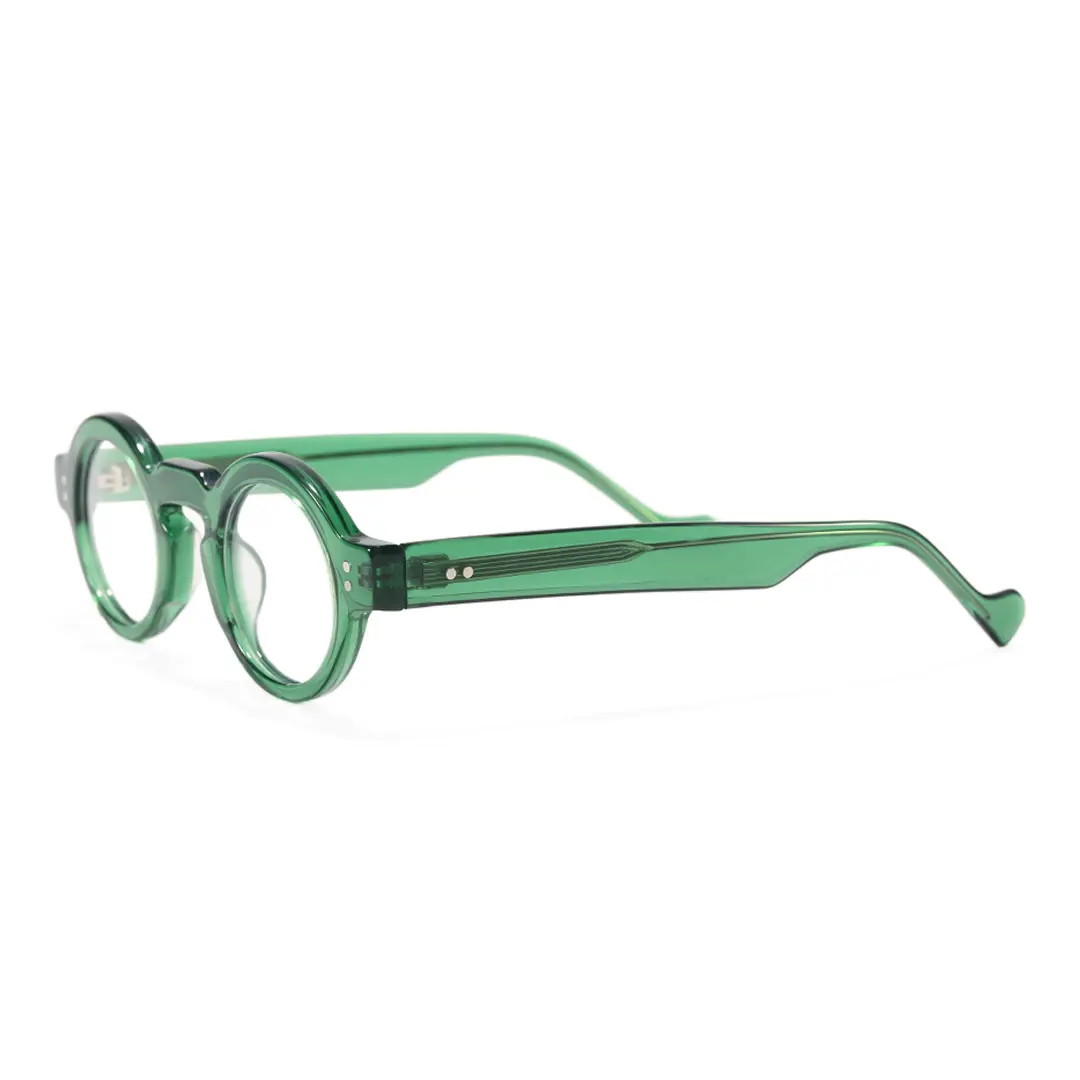 Side view of Efia vintage round acetate eyeglasses RA0302504 in green