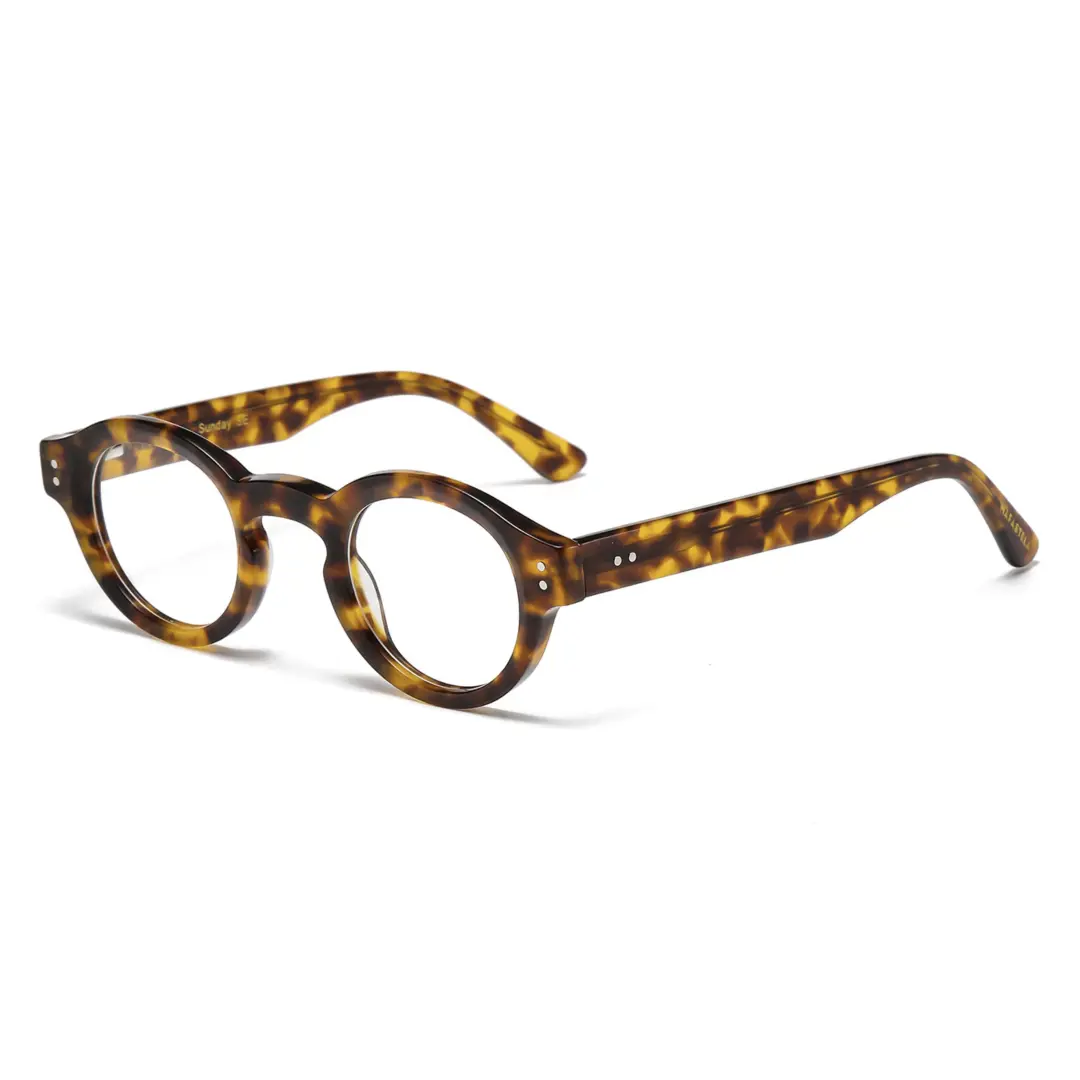 Angle view of Efia vintage round acetate eyeglasses RA0302504 in tortoise
