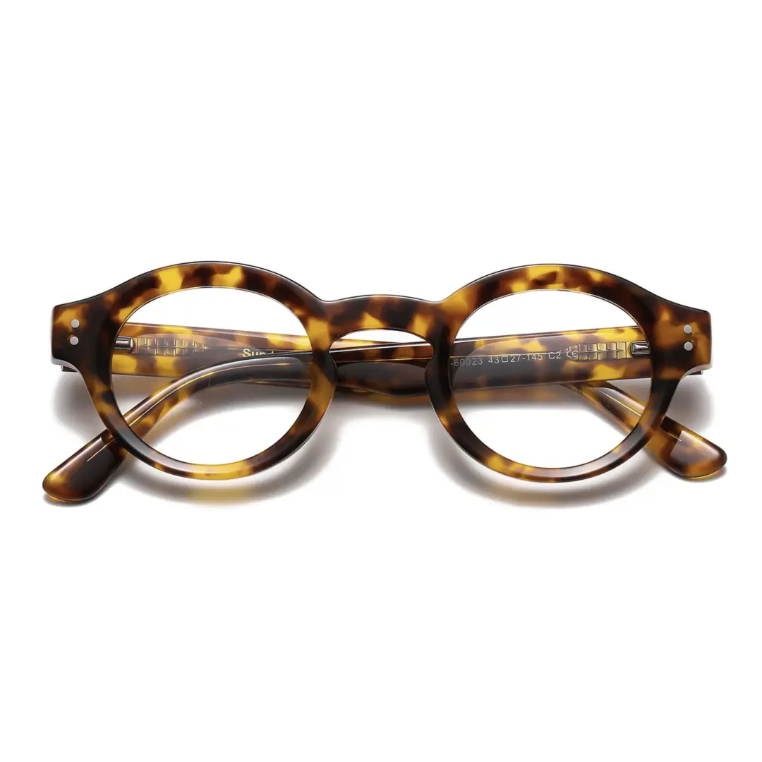 Front folded view of Efia vintage round acetate eyeglasses RA0302504 in tortoise