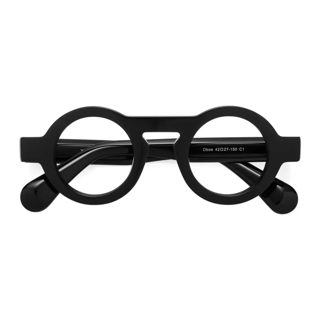 Front folded view of elana round acetate eyeglasses RA0312411 in black