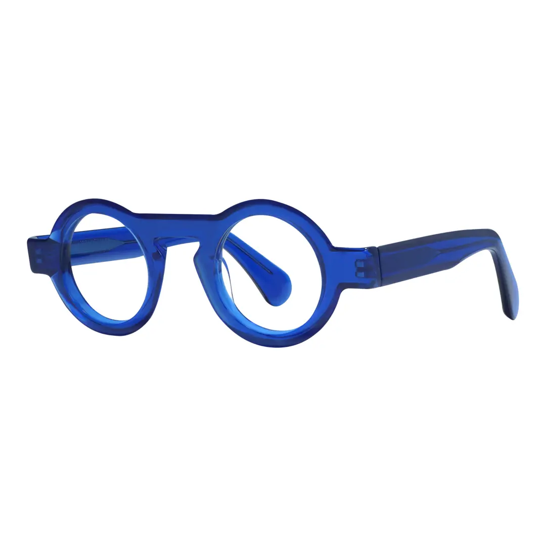 Angle view of Elana round acetate eyeglasses RA0312411 in blue