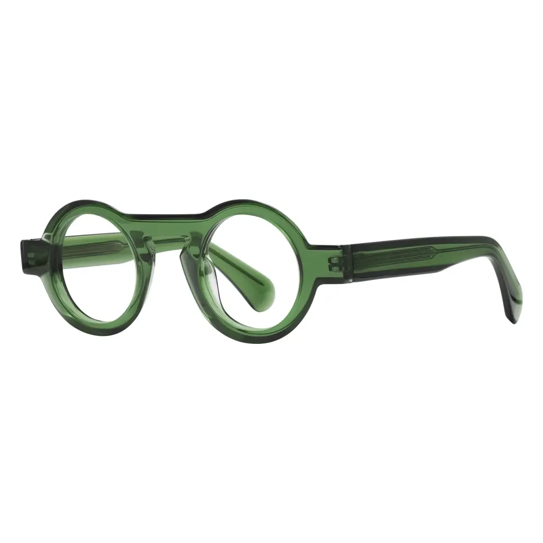 Angle view of elana round acetate eyeglasses RA0312411 in green