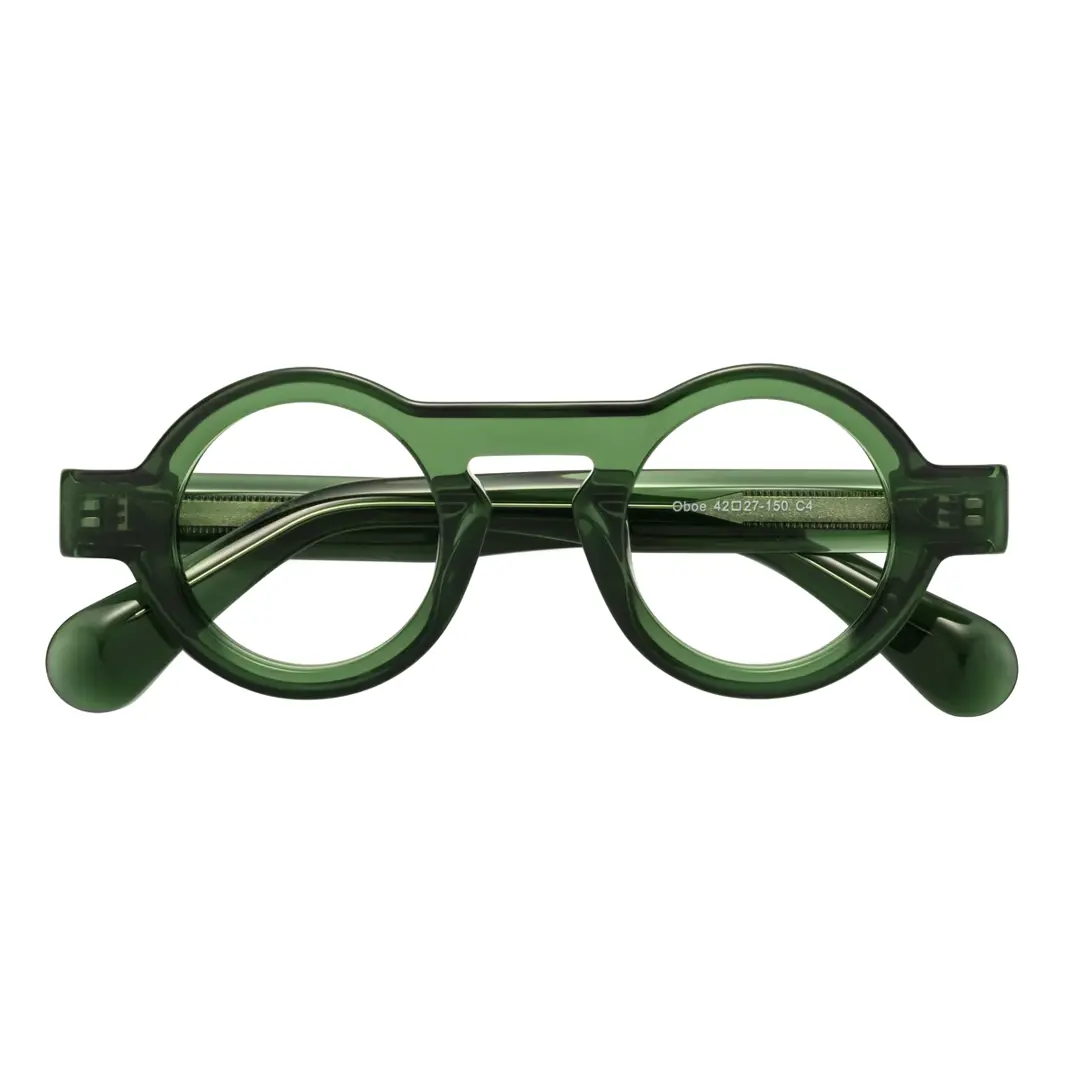 Front folded view of elana round acetate eyeglasses RA0312411 in green