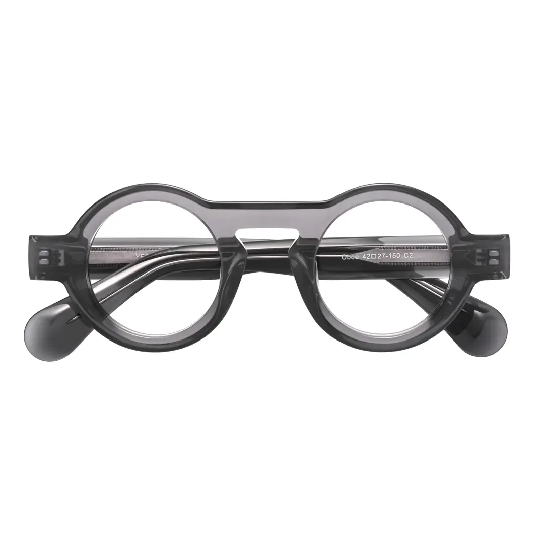 Front folded view of elana round acetate eyeglasses RA0312411 in grey