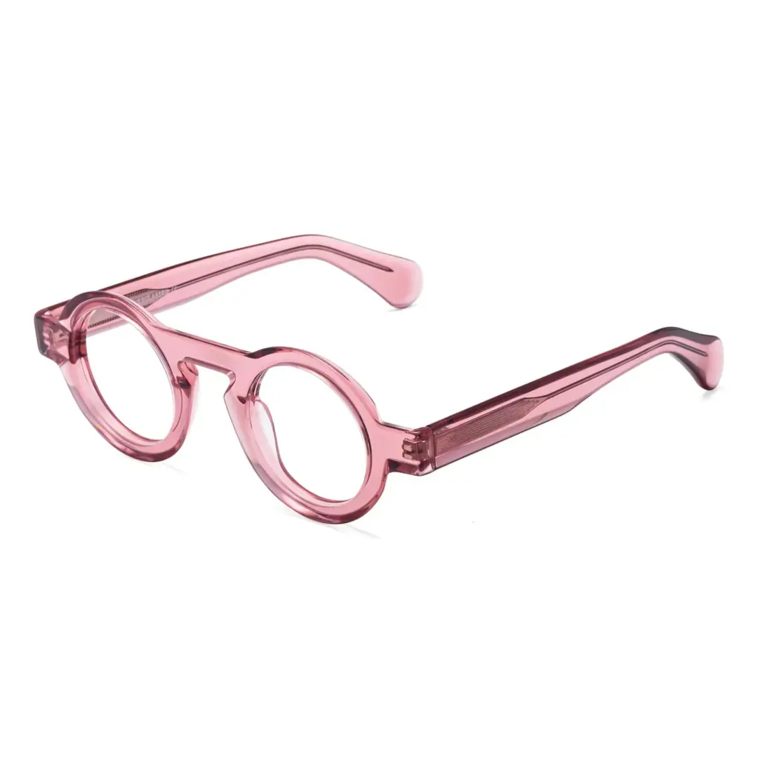 Angle view of elana round acetate eyeglasses RA0312411 in pink