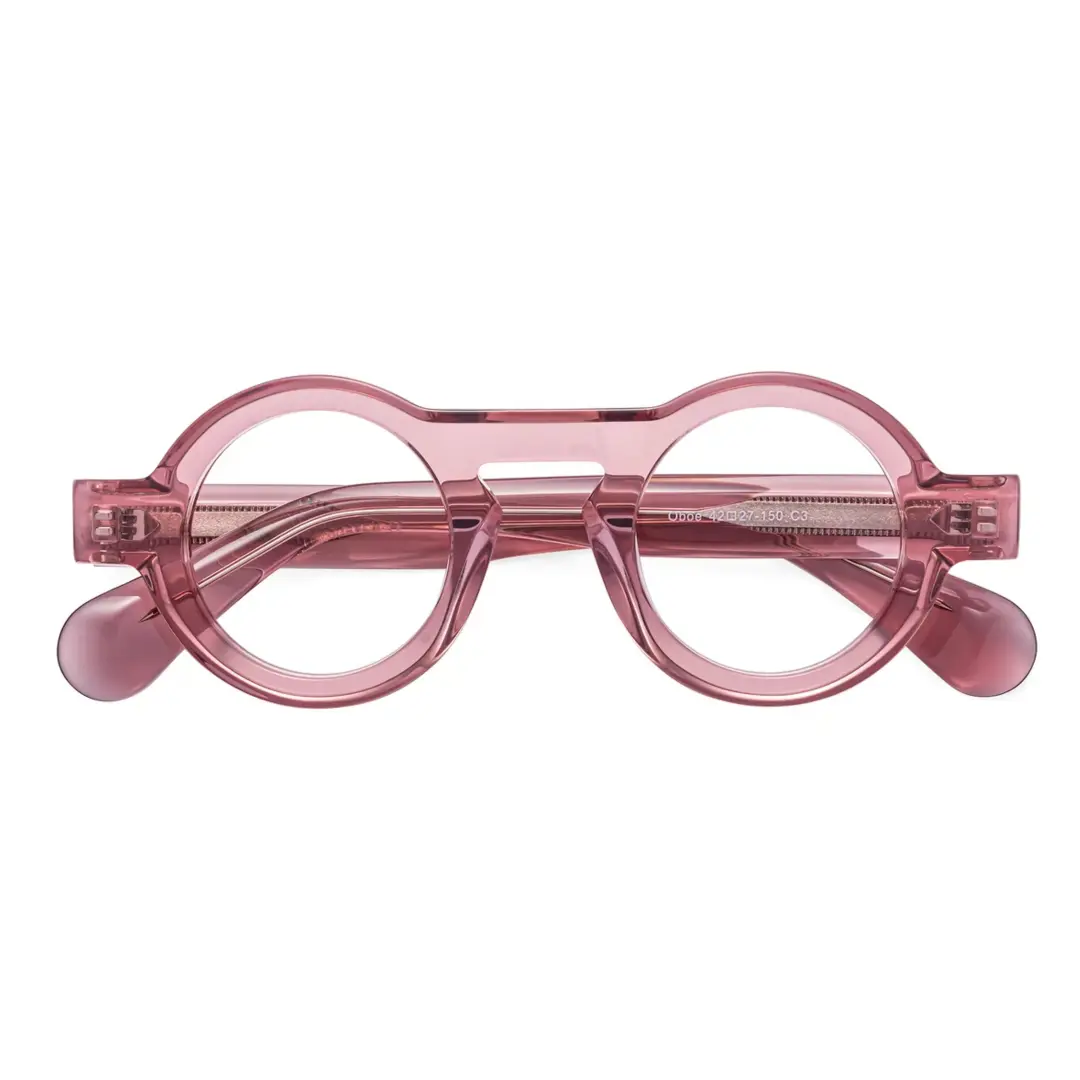 Front folded view of elana round acetate eyeglasses RA0312411 in pink