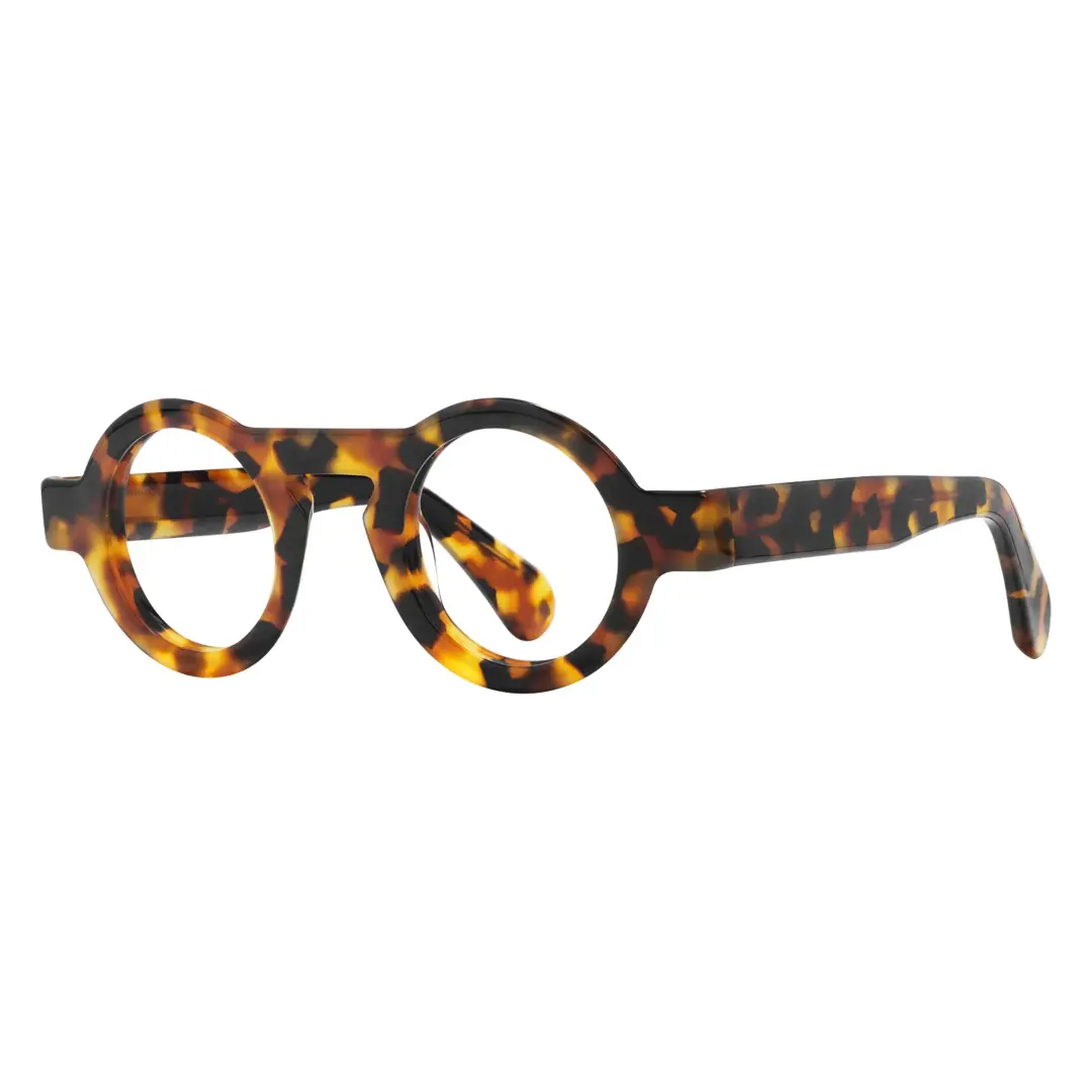 Angle view of elana round acetate eyeglasses RA0312411 in tortoise