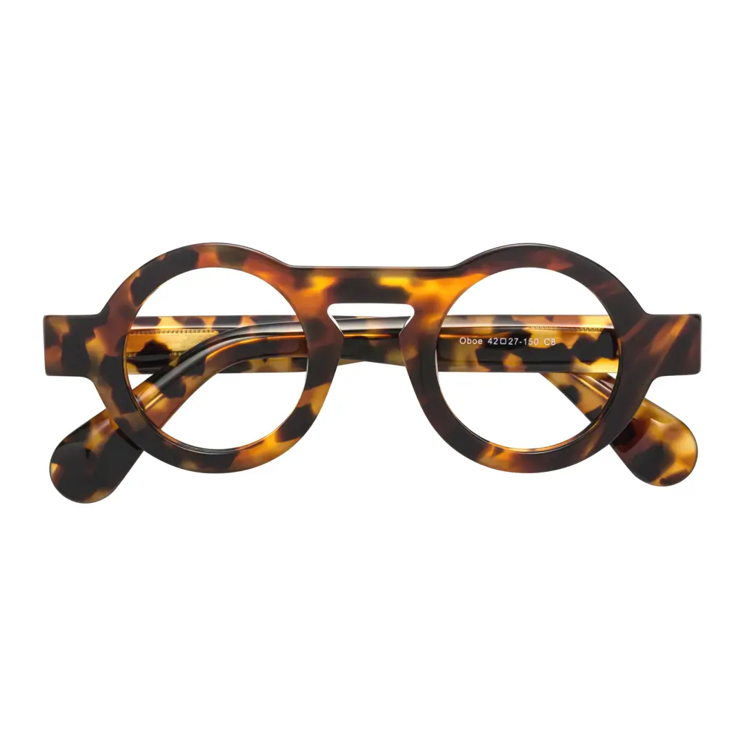 Front folded view of elana round acetate eyeglasses RA0312411 in tortoise