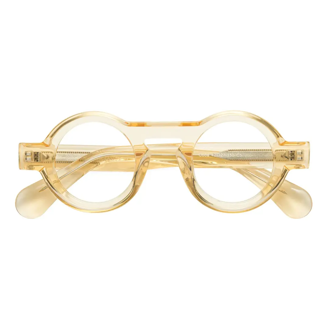 Front folded view of elana round acetate eyeglasses RA0312411 in yellow