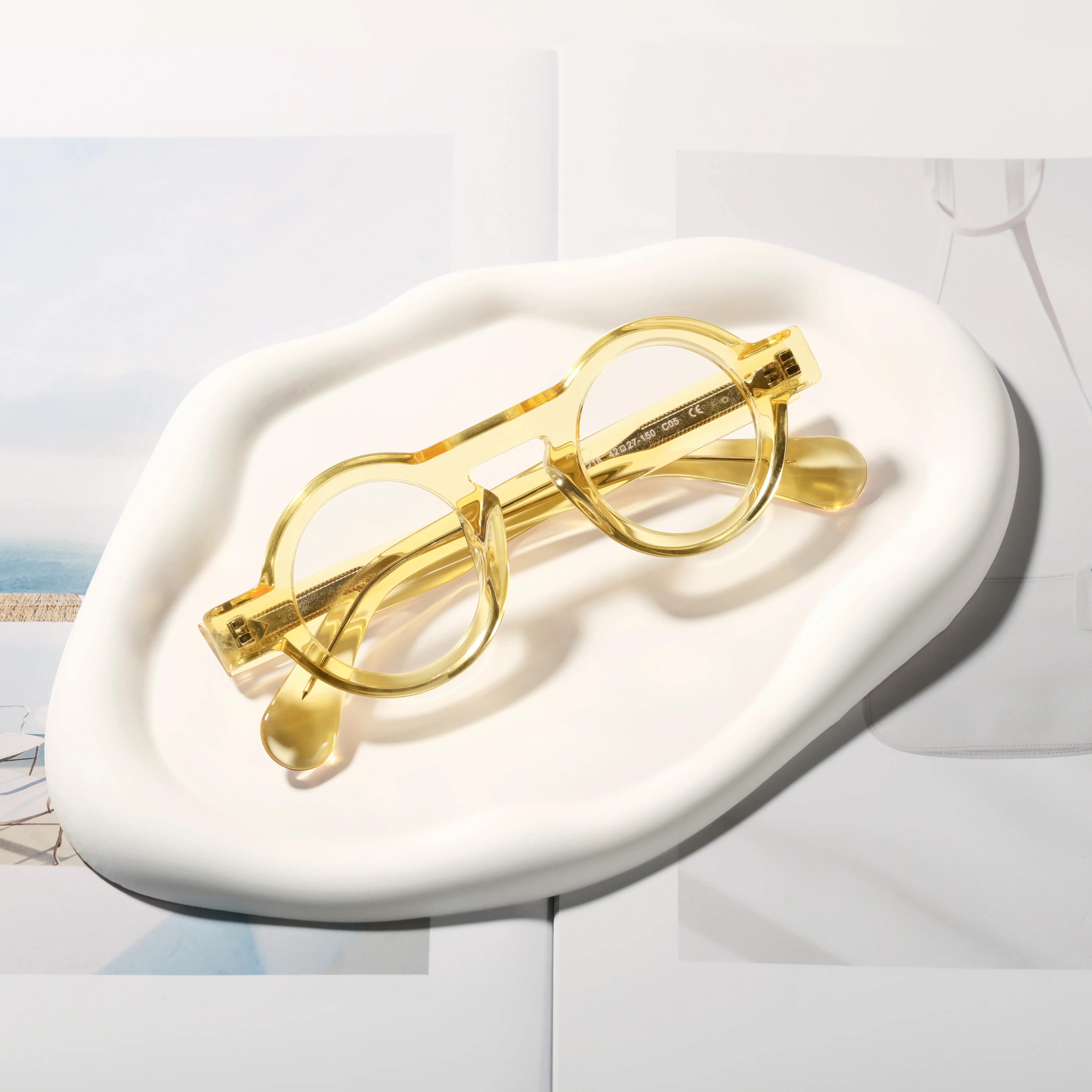 Scene view of Elana round acetate eyeglasses RA0312411 in yellow