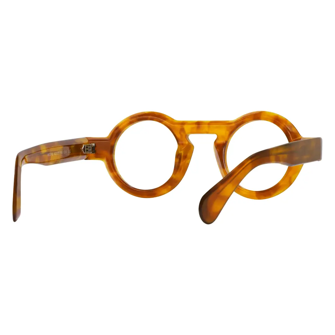 Back view of elana round acetate eyeglasses RA0312411 in yellow tortoise
