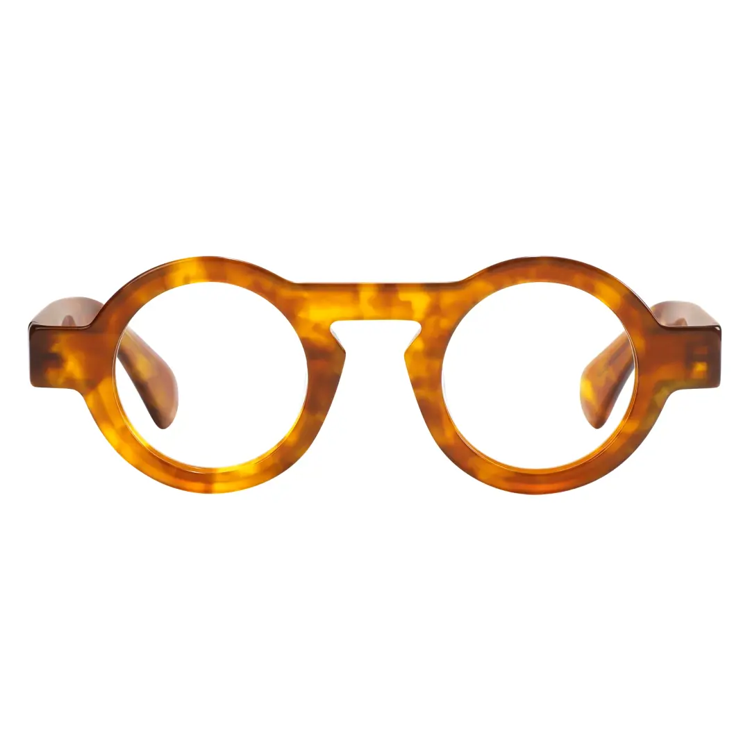Front view of elana round acetate eyeglasses RA0312411 in yellow tortoise
