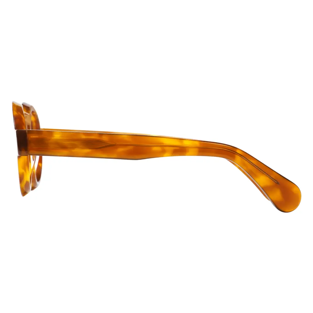 Side view of elana round acetate eyeglasses RA0312411 in yellow tortoise