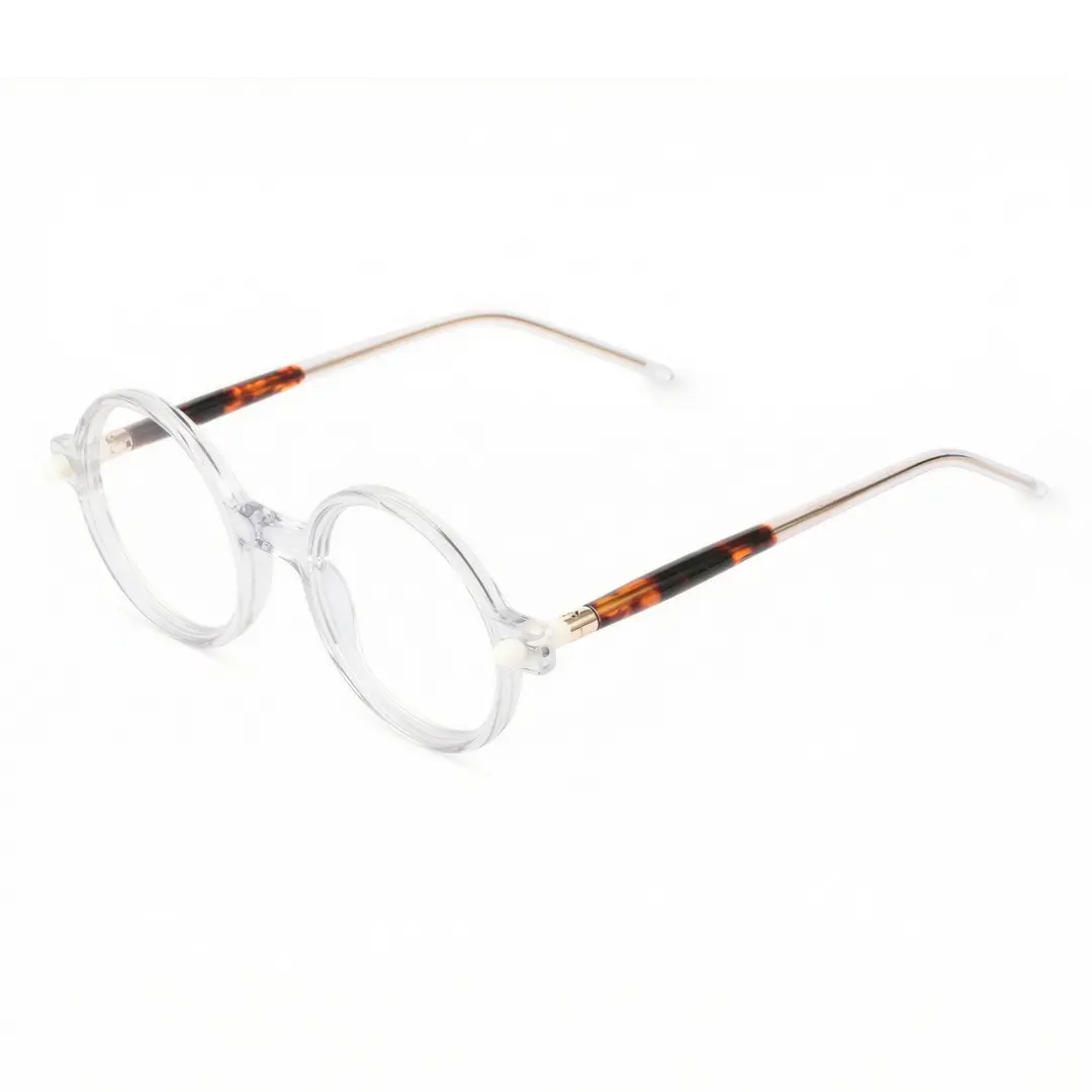 Angle view of Gaia round acetate eyeglasses RA0312504 in clear
