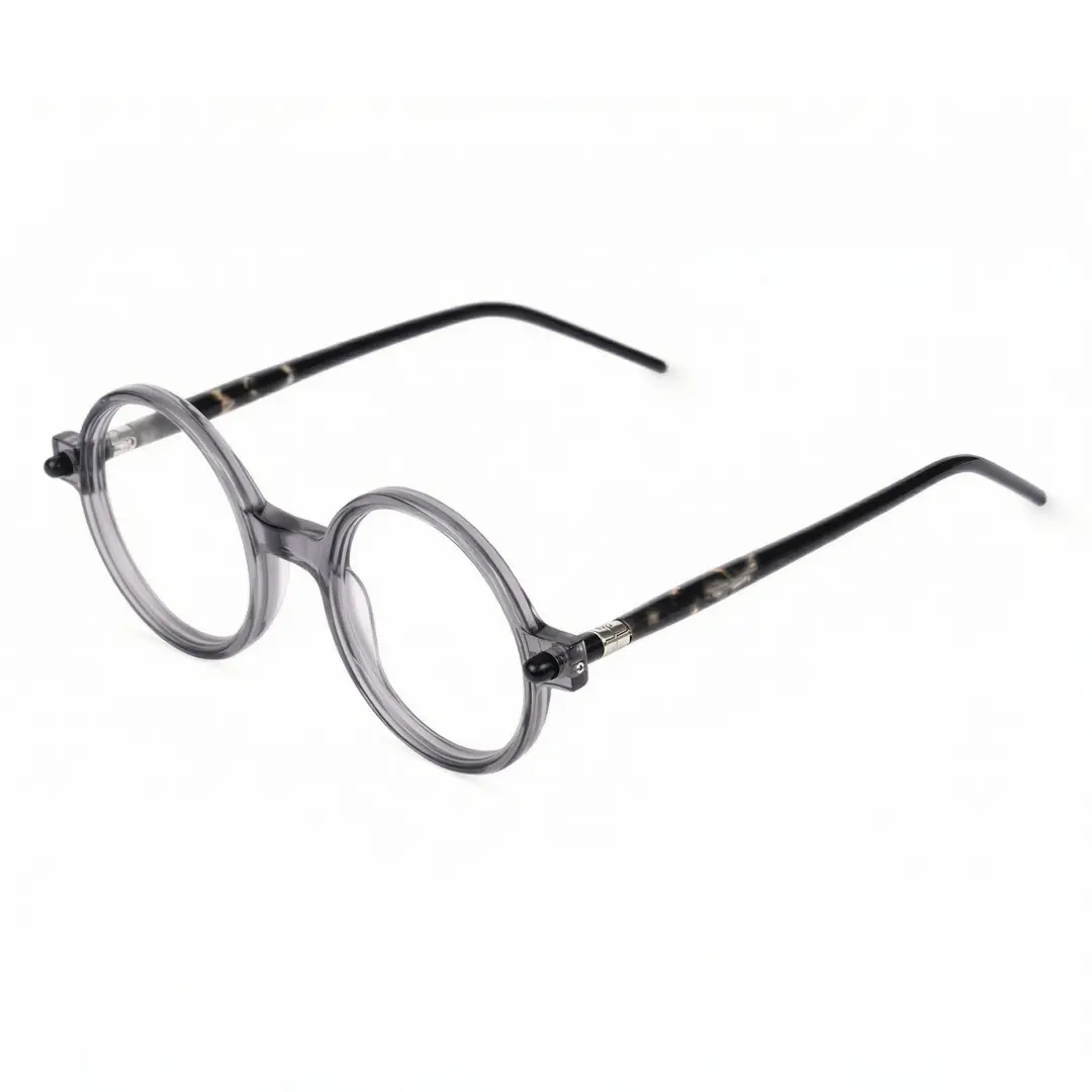 Angle view of Gaia round acetate eyeglasses RA0312504 in grey