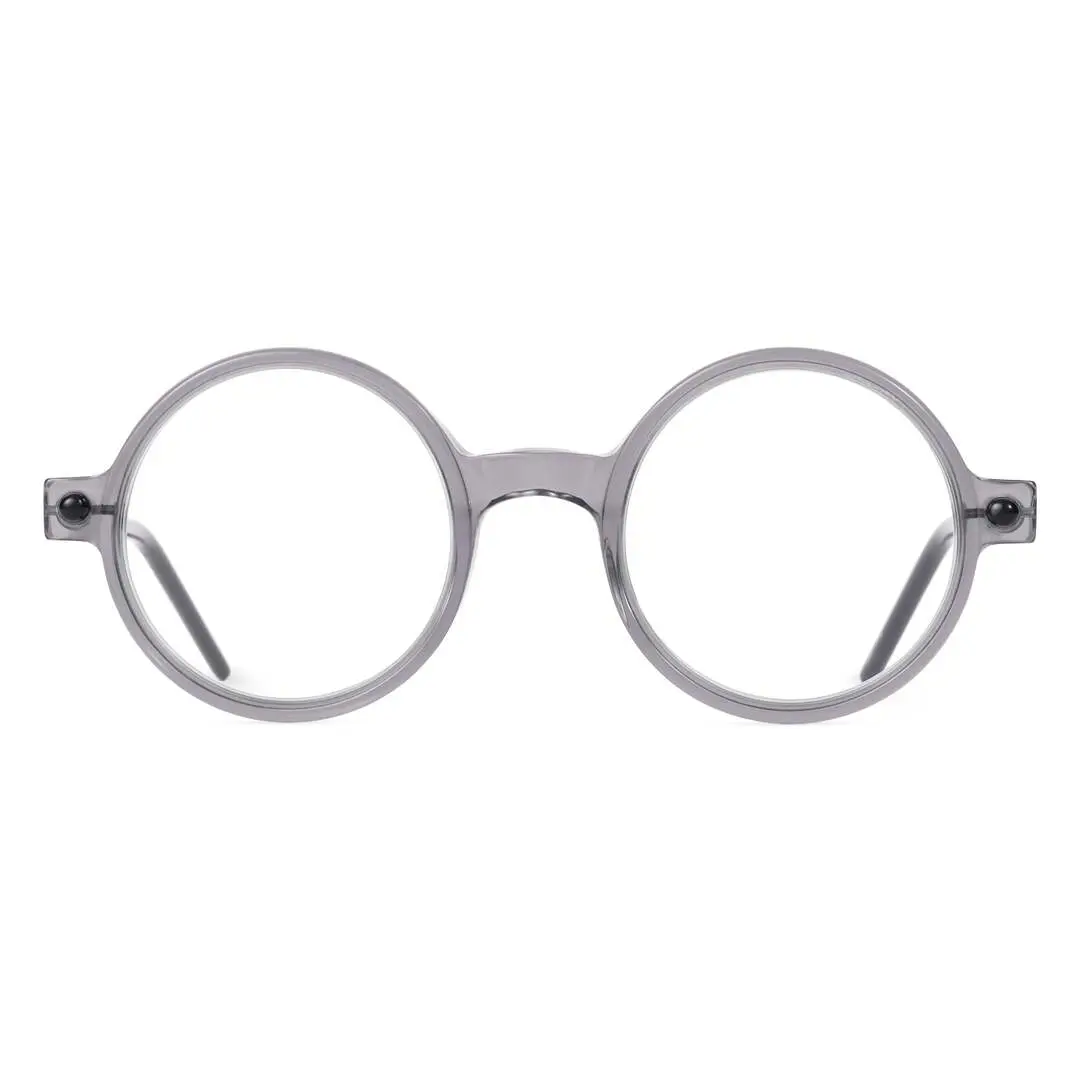 Front view of Gaia round acetate eyeglasses RA0312504 in grey