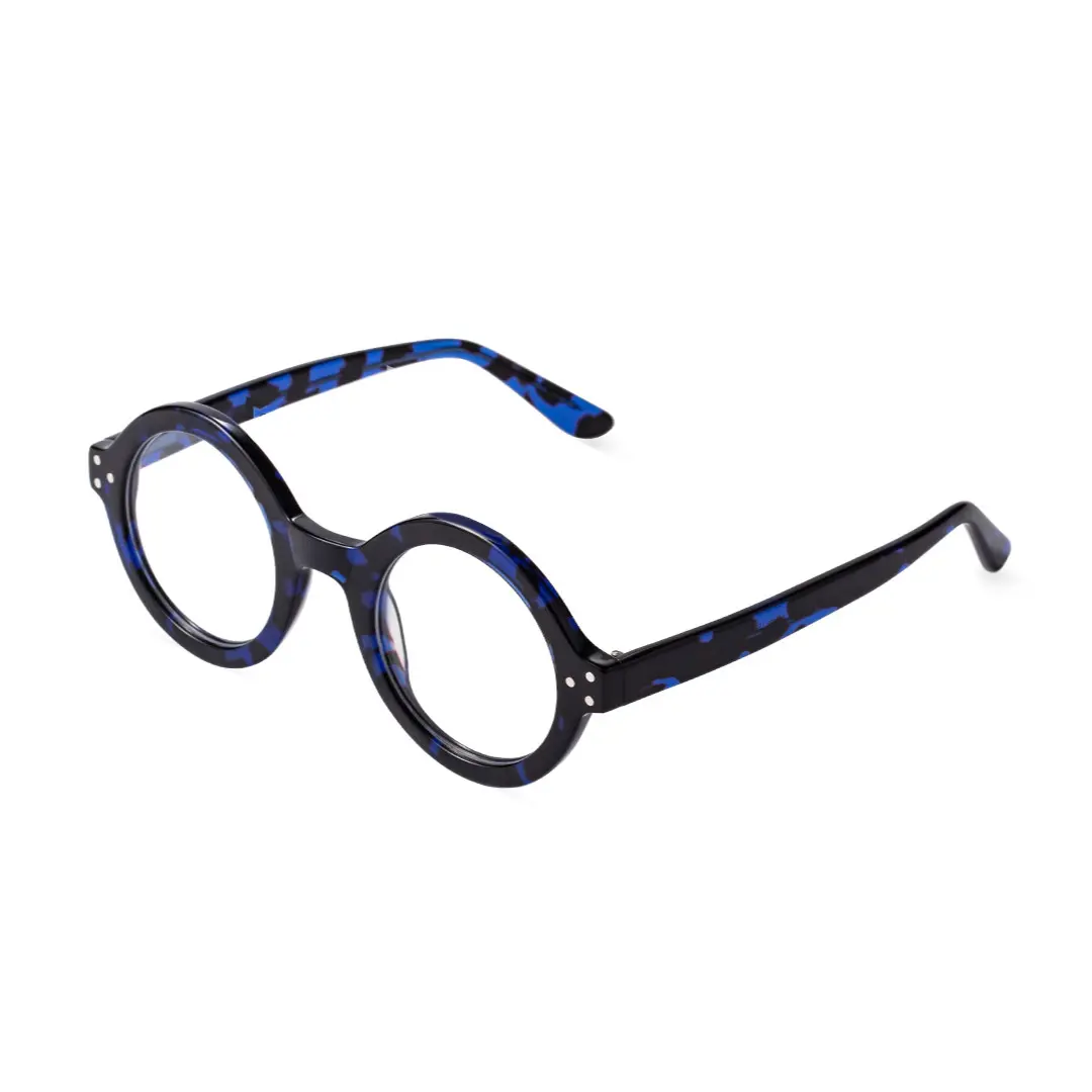 Angle view of Farrah round acetate eyeglasses RA0322408 in blue