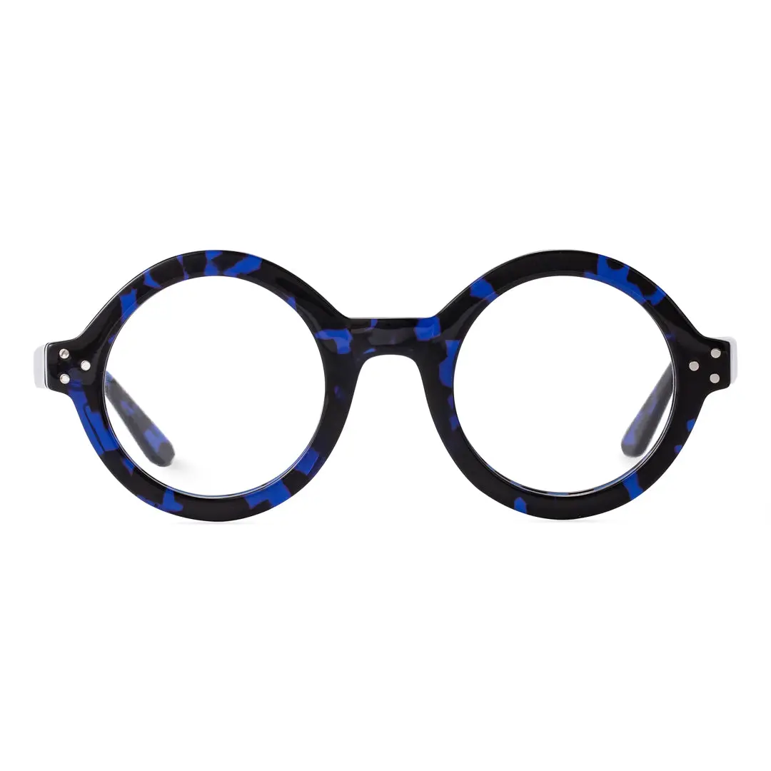 Front view of Farrah round acetate eyeglasses RA0322408 in blue