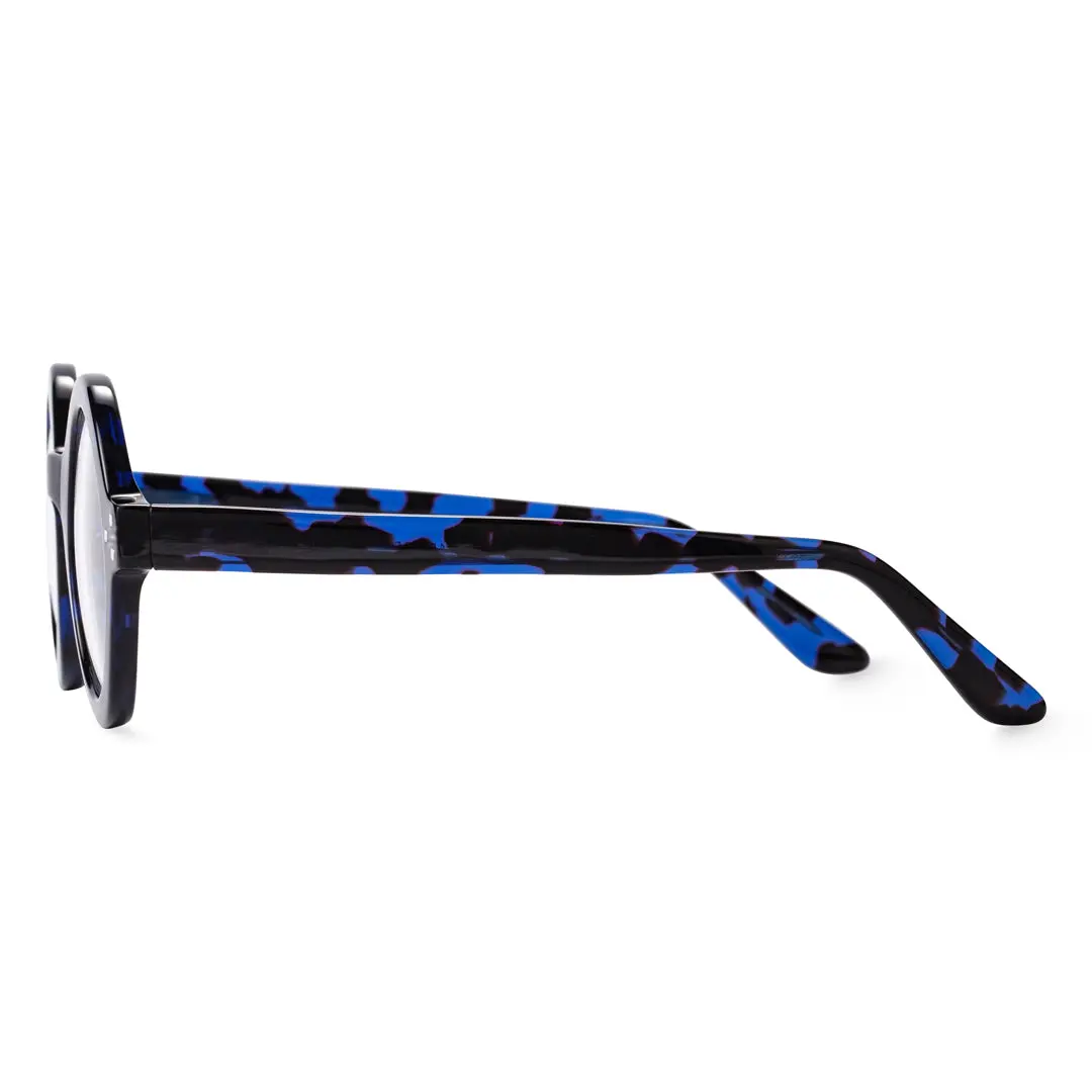 Side view of Farrah round acetate eyeglasses RA0322408 in blue