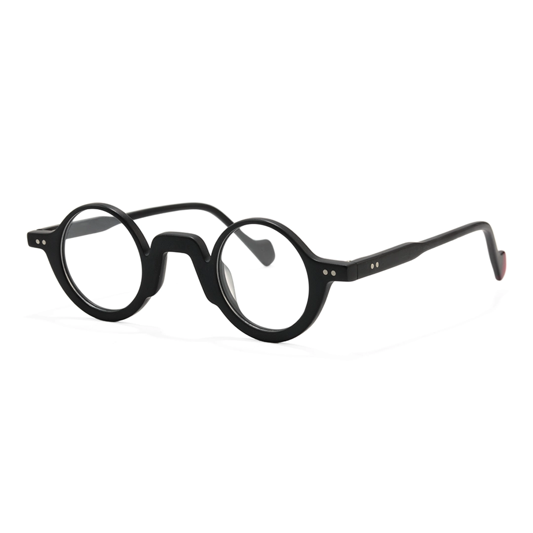 Angle view of Dola round acetate eyeglasses RA0322504 in black