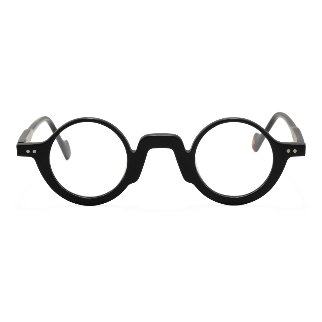 Front view of Dola round acetate eyeglasses RA0322504 in black