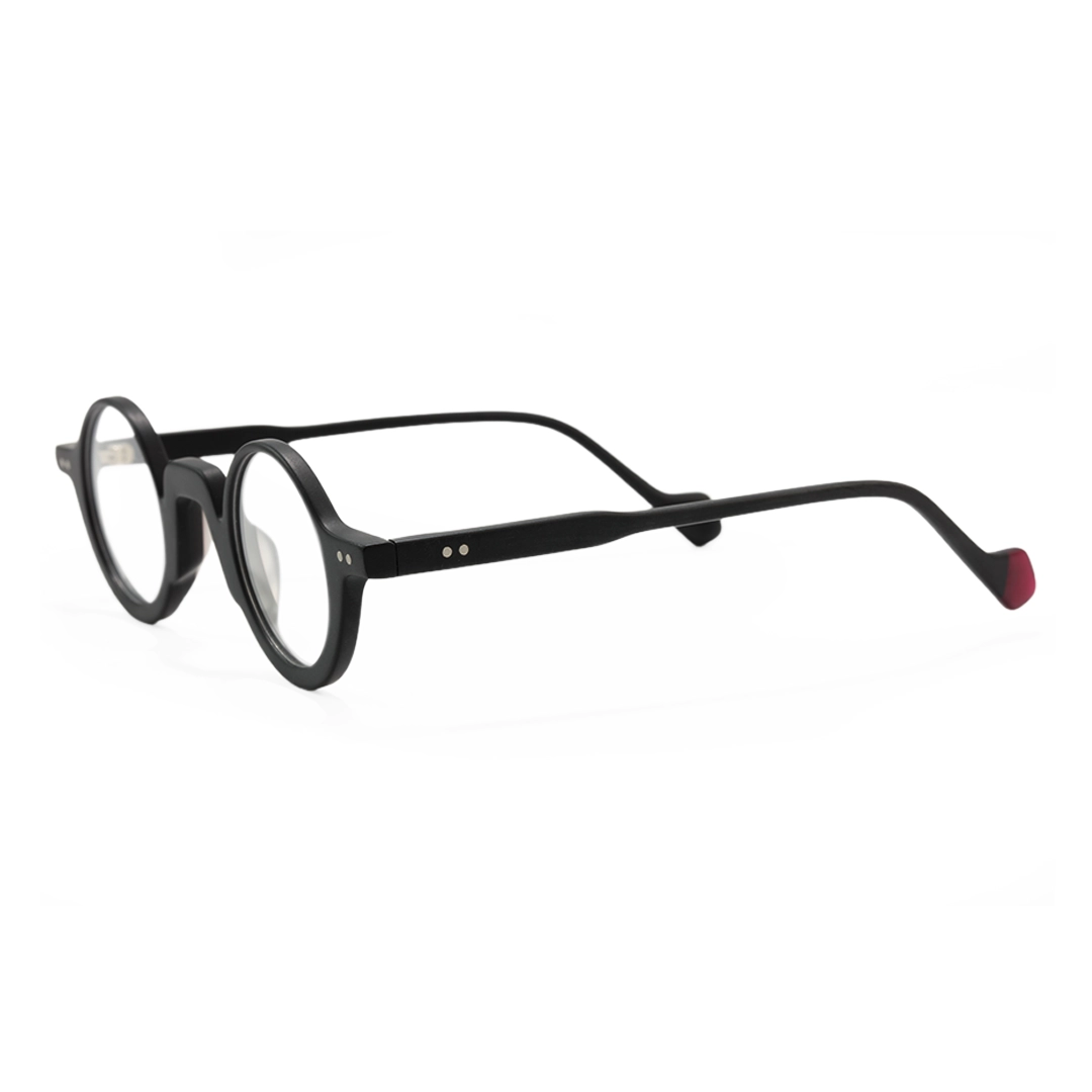 Side view of Dola round acetate eyeglasses RA0322504 in black