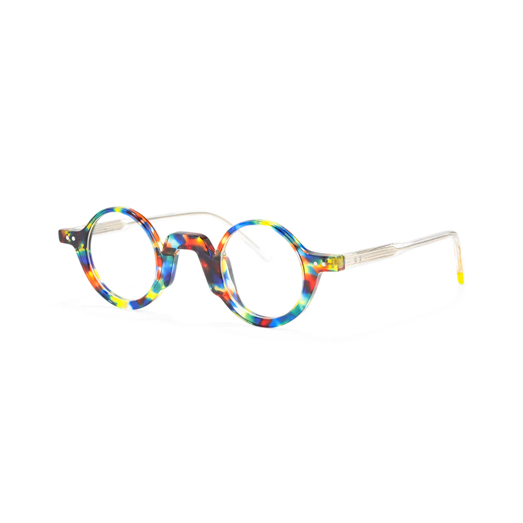 Angle view of Dola vintage round acetate eyeglasses RA0322504 in multicolor