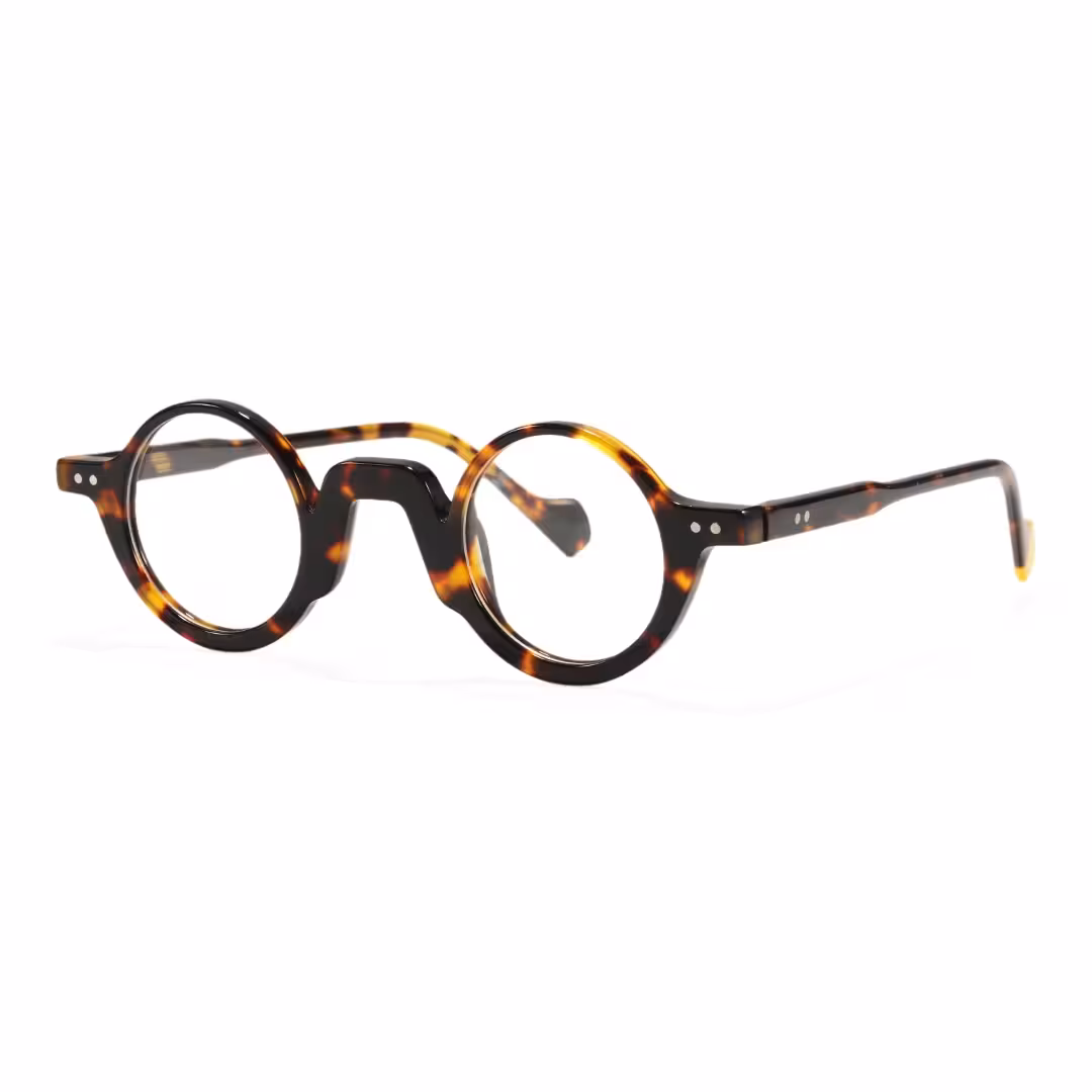 Angle view of Dola vintage round acetate eyeglasses RA0322504 in tortoise