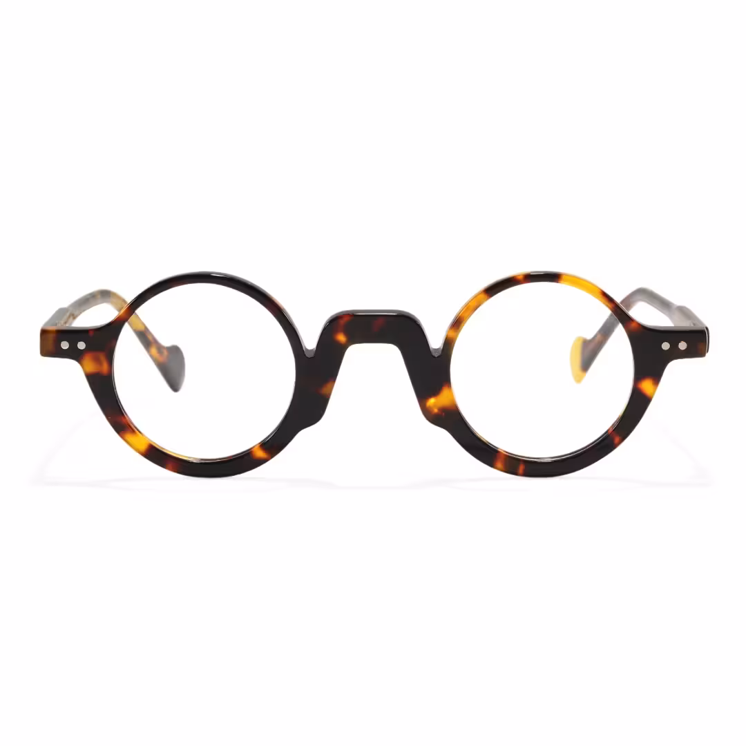 Front view of Dola vintage round acetate eyeglasses RA0322504 in tortoise