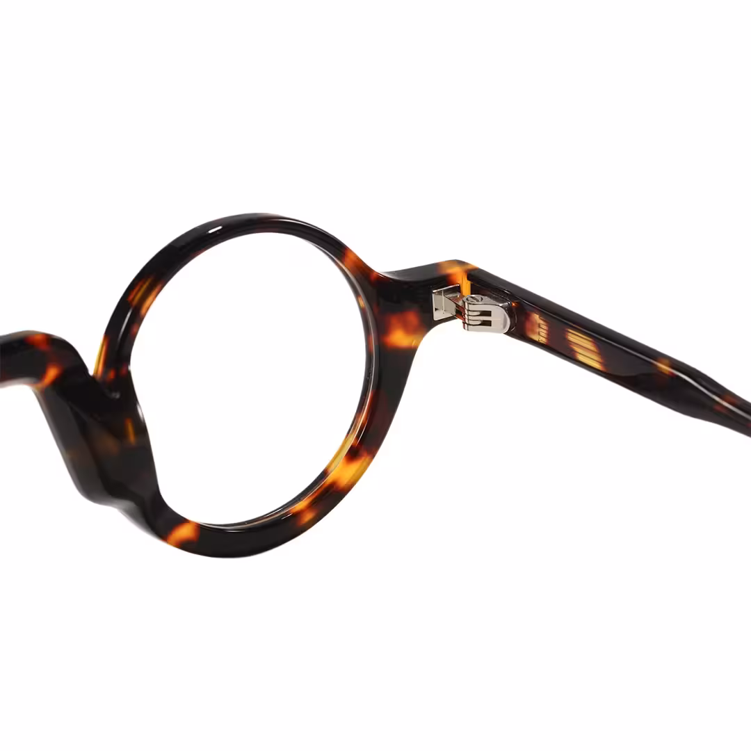 Hinge detail of Dola vintage round acetate eyeglasses RA0322504 in tortoise