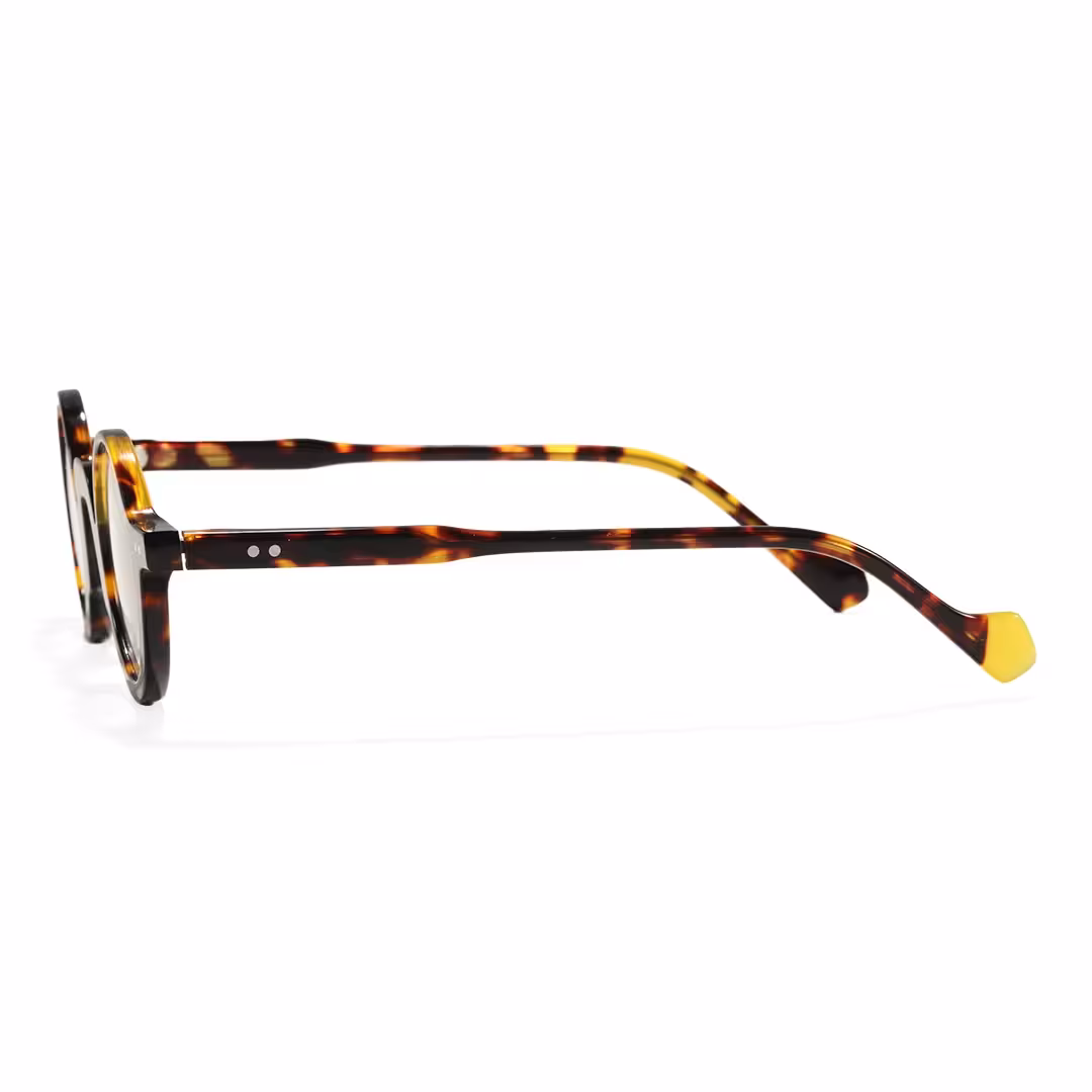 Side view of Dola vintage round acetate eyeglasses RA0322504 in tortoise