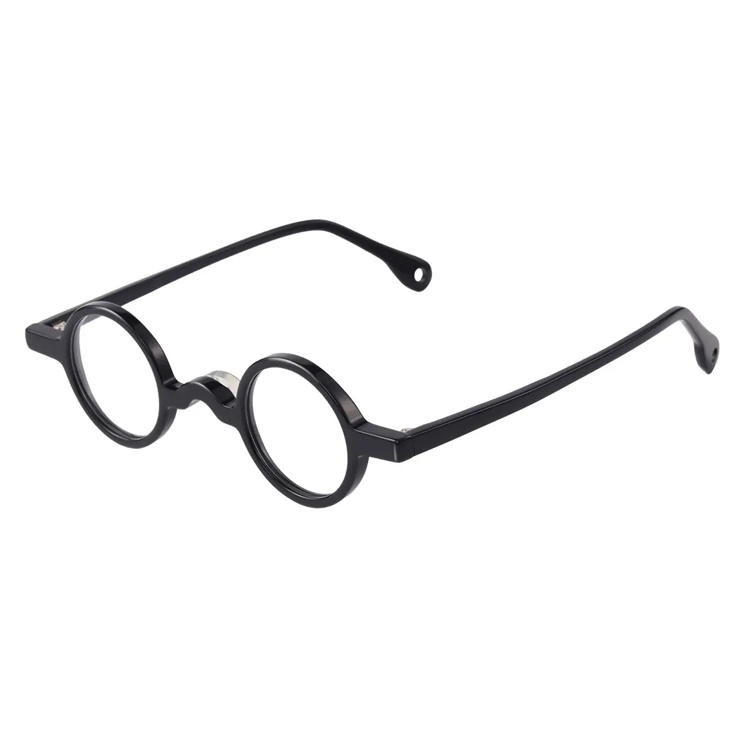 Angle view of Waye vintage round acetate eyeglasses in black. SPU: RA0402411