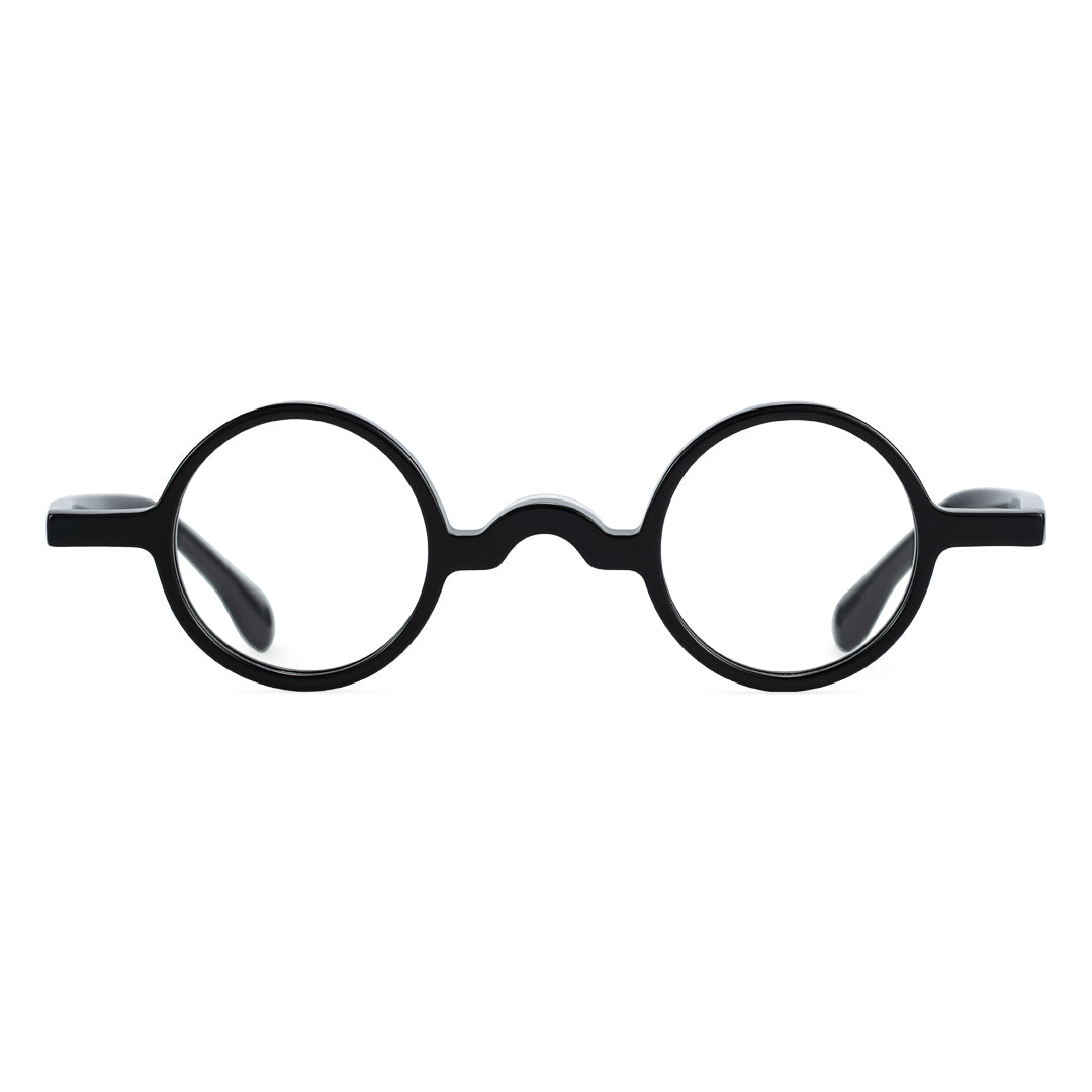 Front view of Waye vintage round acetate eyeglasses in black. SPU: RA0402411