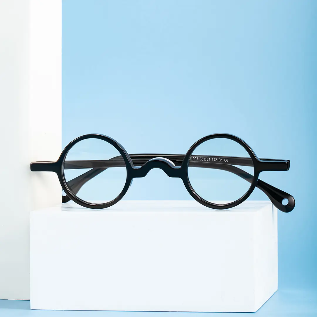 Scene view of Waye vintage round acetate eyeglasses in black. SPU: RA0402411