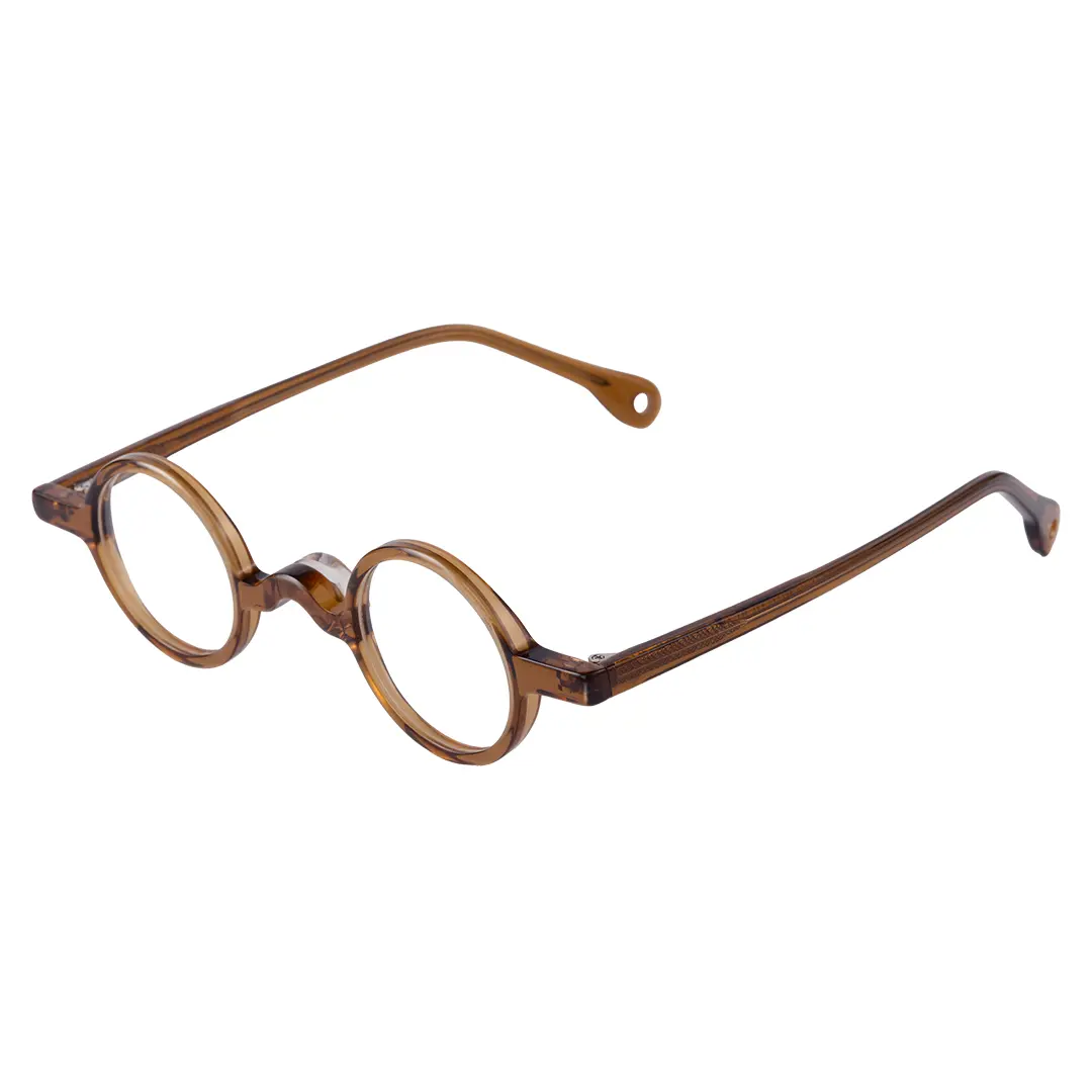 Angle view of Waye vintage round acetate eyeglasses in bronze. SPU: RA0402411