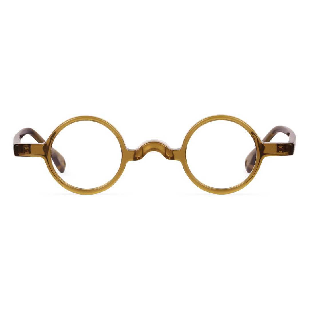 Front view of Waye vintage round acetate eyeglasses in bronze. SPU: RA0402411